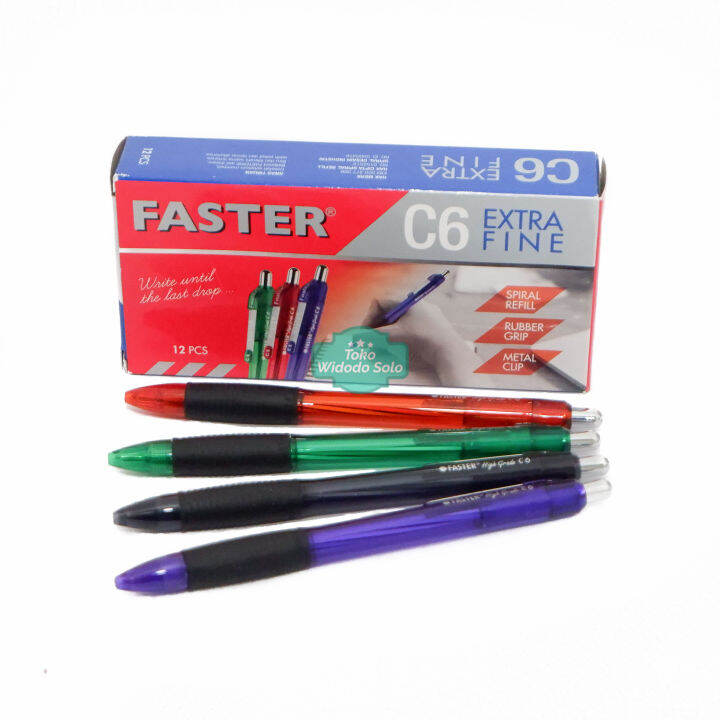 Pulpen Faster C6 0.5mm Hitam Bolpoin Ballpoint Extra Fine - 1 Pack Isi ...