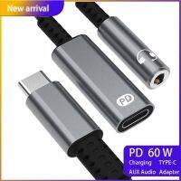 Hjghfhf อะแดปเตอร์เสียง3.5มม. ประเภท C พร้อมตัวผู้ชาร์จ60W เป็นขั้วต่อ USB ตัวเมียสำหรับแท็บเล็ต