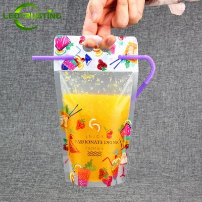 50pcs 450 500ml Passion Frosted Plastic Drinking Packaging Bags Party Cold Hot Beverage Fruit Juice Milk Beer Coffee Pouches