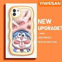 YIWESAN เคส M02s A02s A03s แกน A03ปลอกสำหรับ Samsung ลายการ์ตูนดาวโดราเอมอนสีชมพูขอบคลื่นเคสมือถือกันกระแทกแบบใสนิ่มเคสโปร่งใสลายกล้องถ่ายรูปที่สร้างสรรค์เคสป้องกันซิลิกาเจล