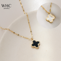 WHC Jewelry หรูหราสีดำสีขาวโคลเวอร์สี่ใบจี้สร้อยคอสแตนเลสสำหรับผู้หญิง