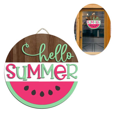 Wall Porch Wood For Front Door Outdoor Hanging Hello Summer Farmhouse Restaurant Inspirational Watermelon Design Round Home Decor Gift Welcome Sign