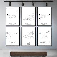 Love และ Dopamine Line Drawing Molecule Serotonin โปสเตอร์พิมพ์ภาพวาดผ้าใบเคมีวิทยาศาสตร์ Wall Art ภาพ Homed Decor