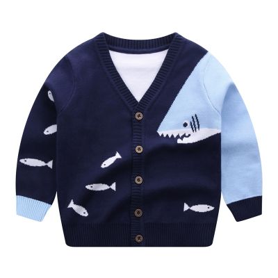 Winter Sweater Kids Cardigan Cotton Knit Cardigan Cartoon Sweater Shark Outerwear Sweater Baby Boy Clothes 2-6Year