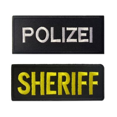 Polizei Sheriff Embroidered Hook&amp;Loop Patches Yellow White Black Tactical Military Hat Badge Armband Vest Backpack Bag Stickers Adhesives Tape