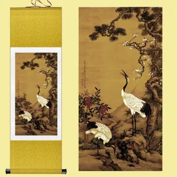 Chinese Painting of Herons Wall Scroll Set