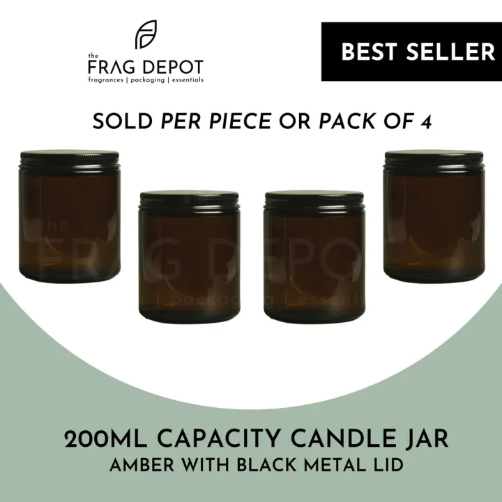 Pack of 4 200 ml capacity amber glass jar for scented candles fragrance
