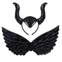 เด็กเด็กสีดำ Fairy Devil Wing Ox Horn Headband แม่มดฮาโลวีน Evil Queen Hair Hoop Stage Performance Dress Up Cosplay