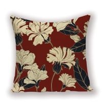 Retro Throw Pillow Case Nordic Red Flower Home Decor Pillows Covers Linen Plant  Cushion Cover Custom Sofa Decor Cushions Cases