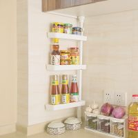 【CW】 1PC 3-Layer Punch-free Spice Rack Organzier Retractable Rod Rotating Seasoning Storage Sorting Shelf