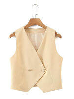 YENKYE ใหม่แฟชั่นผู้หญิง Vintage Double Breasted สีเหลือง Crop Vest Elegant V คอหญิงสไตล์ฝรั่งเศส Waistcoat ฤดูร้อน Tops