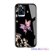 UCUC เคสโทรศัพท์เคสสำหรับ Infinix Note 10 Pro NFC Soft Edge Gradient ดอกไม้ผีเสื้อพิมพ์ Hard Casing กันกระแทกกระจกเทมเปอร์ฝาหลัง