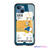 GGK เคสเคสสำหรับ Apple iPhone 15 Plus 15 Pro Max 15 Pro Creative ตั๋วเครื่องบินการ์ตูนมิกกี้ Minie Mouse โดนัลด์เดซี่เป็ดกระจกนิรภัยมันวาวเคสฝาหลัง