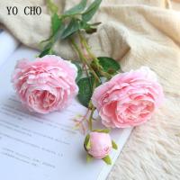 YO CHO 60cm White Peonies Artificial Flower Peony Silk Flower Bouquet Artificial Flower for Wedding Home Decoration 3 Heads Rose Spine Supporters