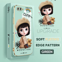 เคสสำหรับ OPPO A3S,A12E OPPO,Realme C1ฟรีเชือกเส้นเล็ก + การ์ตูนน่ารักสาวสแควร์ขอบปลอกชุบหรูหราชุบกรณีโทรศัพท์อ่อน