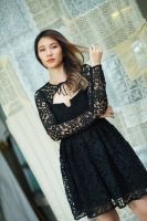 SP335S : Black Lace Tie-Neck Mini Dress Regular price