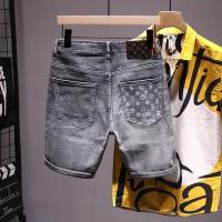 CODddngkw3 Ready Stock-Japanese Printing Smoke Grey Denim Shorts Male Restoring Ancient Ways Summer High Elastic Thin 5 Minutes Of 牛仔褲男seluar lelaki jeans seluar pendek lelaki