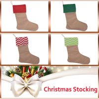 2pc Christmas Stocking Gift Bags Canvas Large DIY Xmas Tree Hanging Ornament Decoration Socks Candy Bag Fireplace Decor New Year Socks Tights