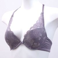 Annebra บราเสริมทรง ตะขอหน้า คอวี มีโครง เสริมฟองน้ำ Front Closer V Neck Mold Bra รุ่น AB1-522 สีม่วงเทา