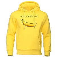 Dolce &amp; Banana Printing Mens Sweatshirt Fashion Casual Hoodies Autumn Loose Pullover Tops Pocket Warm Sportswear Male Size XS-4XL