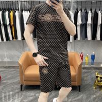 Spot European Station 2023 New Summer Tide Brand Casual Print T -Shirt Thin Short -Sleeved Shorts Set MenS Two Pieces
