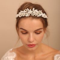 【YF】 Silver Bridal Crown Pearl Leaf Headband Elegant Women Hairband Tiara Wedding Hair accessory Bride Headdress Jewelry