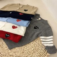 Autumn Baby Toddler Clothes Boys Girls Cute Heart Graphic Sweaters Knitted Sweater Cardigan Striped Sleeve Coat Kids Outerwear