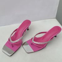 Design Style CRYSTAL Square Clip Toe Women Slippers Low Heels Summer Female Slide Flip Flops Shoes Party Sandals