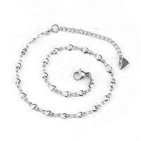 Fashion Gifts 304 Stainless Steel Anklets Heart Silver Color 23cm(9 quot;) long Chain Size: 7x4mm( 2/8 quot; x 1/8 quot;) 1 Piece