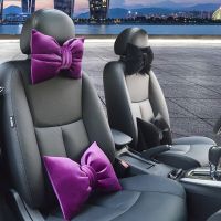 Cute Bowknot Car Interior Accessories Short Plush Car Headrest Neck Pillow Auto Waist Support Seat Lumbar Pillow for Girls Women Seat Cushions