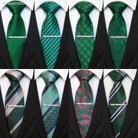 ♛❃ JEMYGINS Men Green Ties Striped Tie Paisley Silk Wedding Tie For Men Necktie Hanky Cufflink Set Party Business Fashion Designer