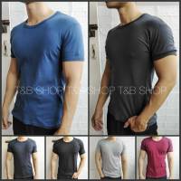 เสื้อยืดสีพื้น คอกลม ผู้ชาย ทรง Slim Fit เสื้อรัดรูปแขนจั้ม เนื้อผ้านุ่มใส่สบาย ไม่หด ไม่ย้วย สีไม่ตก (SIZE M-L-XL)  พร้อมส่ง