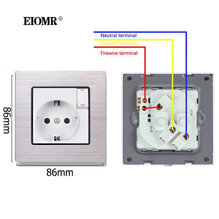 เบ้าติดผนัง-eiomr-eu-16a-พร้อมปุ่มสวิตช์เล็กเต้าเสียบสายไฟสเปนแผงซ็อกเก็ตพีซีแก้วสแตนเลสหลากหลาย