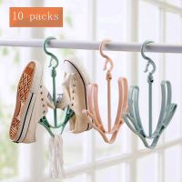 Support wholesale Household multi-functional windproof double hook balcony drying shoe rack hanging shoes drying shoe rack can be rotated to store creative artifacts