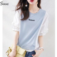 SNUG เสื้อยืดแขนแขนสั้นคอกลมปักลายตัวอักษร,เสื้อเชิ้ตตัวเล็กอเนกประสงค์ลำลองลำลองสำหรับฤดูร้อน2023