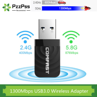 PzzPss 1300Mbps Mini USB3.0 Wifi Adapter Wifi Network Card Dual Band 5.8G2.4GHz Wireless AC USB Adapter for PC Desktop Laptop