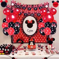 Theme Birthday Party Decoration Black and Red Ballon Happy Birthday Banner Ears Honeycomb Cake Toppers For Kids