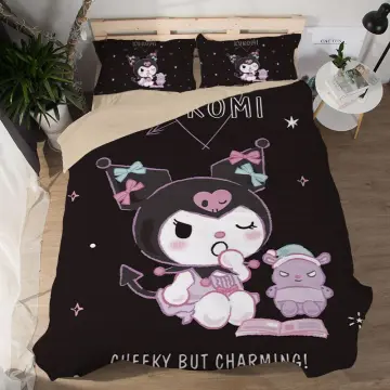 4 PCS Bed Linings Cartoon Kuromi Bedding Set Fitted Sheet Quilt Cover  Pillowcase