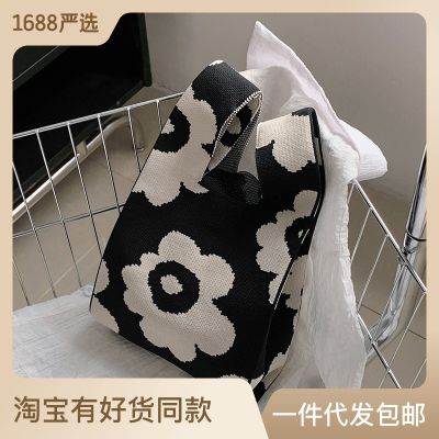 Flower Knitted Bag Special-Interest Design Large Capacity Totes All-Match Woven Bag Student Handbag