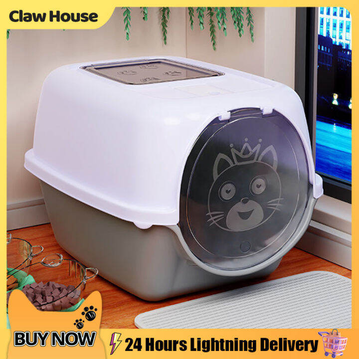 Cat Litter Basin Large Fully Closed Cat Toilet Splash Proof Cat Bedpan