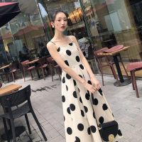 Frech Dress Very fairy French girl high waist chimney skirt dress 2020 summer new temperament sleeveless polka dot dressเดรสขาว เดรสออกงาน เดรสยาว เดรสสายเดี่ยว vd