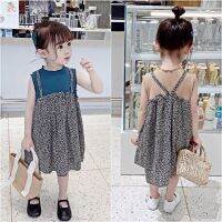 20222021summer New Style Girls Korean Version Fake Two-Piece Dress Childrens Western Chiffon Stitching Sleeveless Princess Female-qqz0123