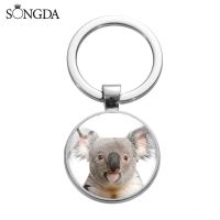 Simple Fashion Koala Bear Charm Keychain Cute Big Ear Animal Art Picture Glass Cabochon Metal Key Ring Australia Souvenir