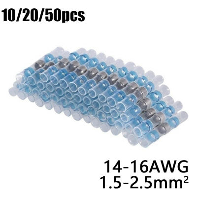 10/20/30/50 pcs Seal Heat Shrink Butt Wire Connectors ขั้วต่อ AWG16-14 Blue Solder แขนกันน้ำสายไฟ Extrusion Block-iewo9238