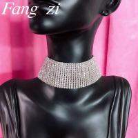 (ร้อน) 2021ผู้หญิงในยุโรปและอเมริกาส่องแสง Rhinestone ง่ายสร้อยคอสตรีปรับประกบหลายแถวคริสตัลสร้อยคอ Gif