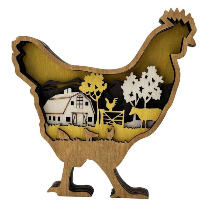 Chicken Party Decorations Multilayer Wooden Carved Farm Animal ...