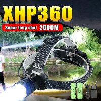 XHP360ที่มีประสิทธิภาพสูงไฟฉายคาดศีรษะ LED ไฟหน้าตกปลาตั้งแคมป์ไฟฉายหัวซูมกลางแจ้งไฟหน้าแบบชาร์จด้วยยูเอสบี18650