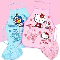 ▨✵ Cartoon Hello Kitty Cute Childrens Apron Waterproof Kindergarten Painting Clothes Overcoat Male Baby With Sleeves Set