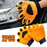 Soft Coral Fleece ถุงมือล้างรถ Five-Finger Bear Paw Wash Mitt Clean Window Door Care เฟอร์นิเจอร์แก้วฝุ่นทำความสะอาดเครื่องซักผ้า