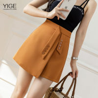 YIGE 2022ฤดูร้อนใหม่สีทึบเอวสูง Culottes ทุกการแข่งขันอารมณ์คำกระเป๋าสะโพกกระโปรงผู้หญิง